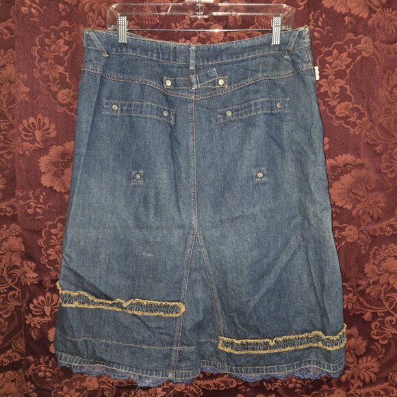 Oilily Denim Ruffle Lace Hemmed Skirt Woman's Size 42 US Size 10 - Picture 3 of 8